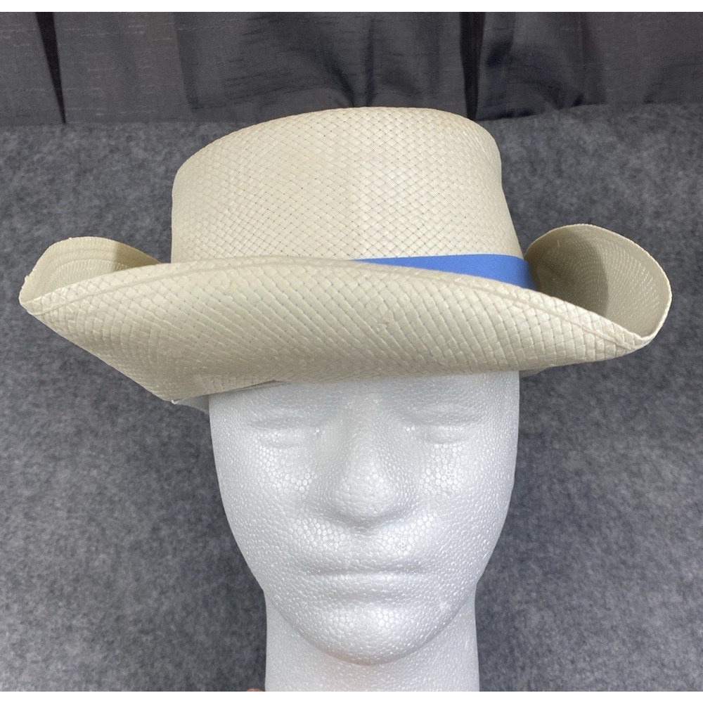 Eddy Bros Hat Mens Extra Large Ivory Straw Panama Fedora Blue Green Feather